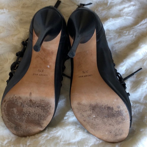 BOGO FREE ALL ITEMS! Black leather caged gladiator heels zipper - Picture 5 of 5